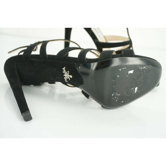 Prada Strappy Black Suede Strappy High Heel Cage Sandals Ankle Strap - Picture 3 of 10